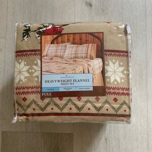 Home Classics Heavyweight Flannel Sheet Set Full Lodge Deer Plaid Tan 100% Cotto